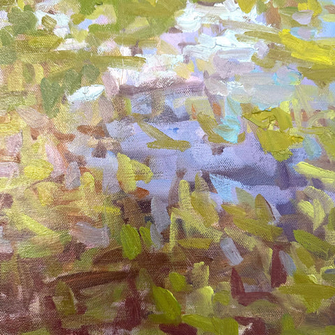 Detail of impressionist landscape painting by Priscilla Long Whitlock at Nature's Studio - Front Royal VA Art Gallery