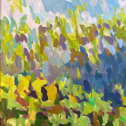Detail of impressionist painting in colorful bold strokes by Priscilla Long Whitlock at Nature's Studio - Front Royal VA Art Gallery